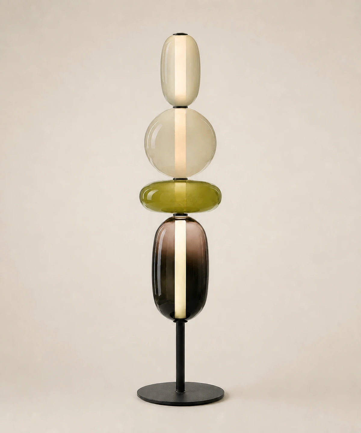 Lampe à poser à quatre boules de verre teinté, f