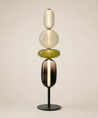 Lampe à poser à quatre boules de verre teinté, f