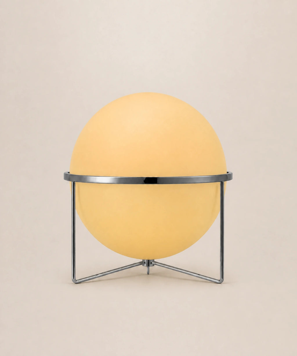 Lampe à poser à boule opaline, e et jaune