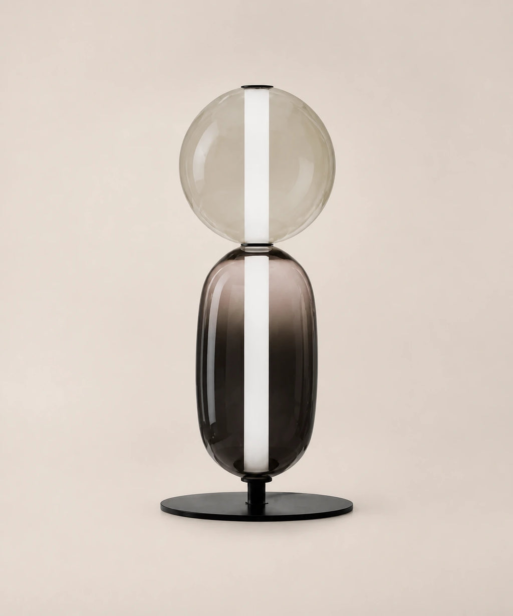 Lampe à poser à boules de verre empilées, version 2 boules