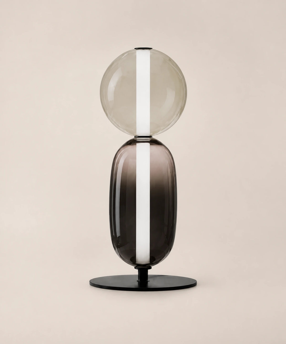 Lampe à poser à boules de verre empilées, version 2 boules