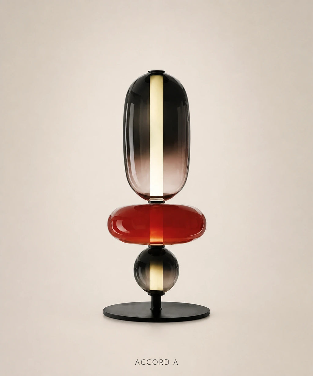 Lampe à poser à boules de verre empilées, version 3 boules, accord A