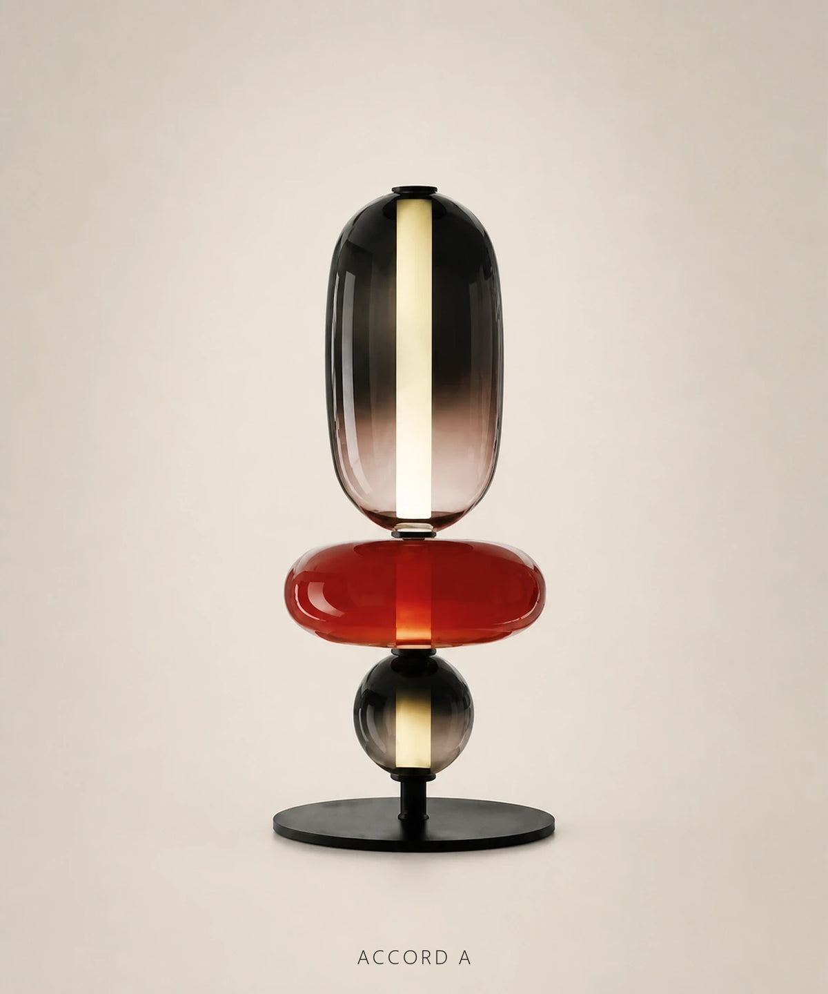 Lampe à poser à boules de verre empilées, version 3 boules, accord A