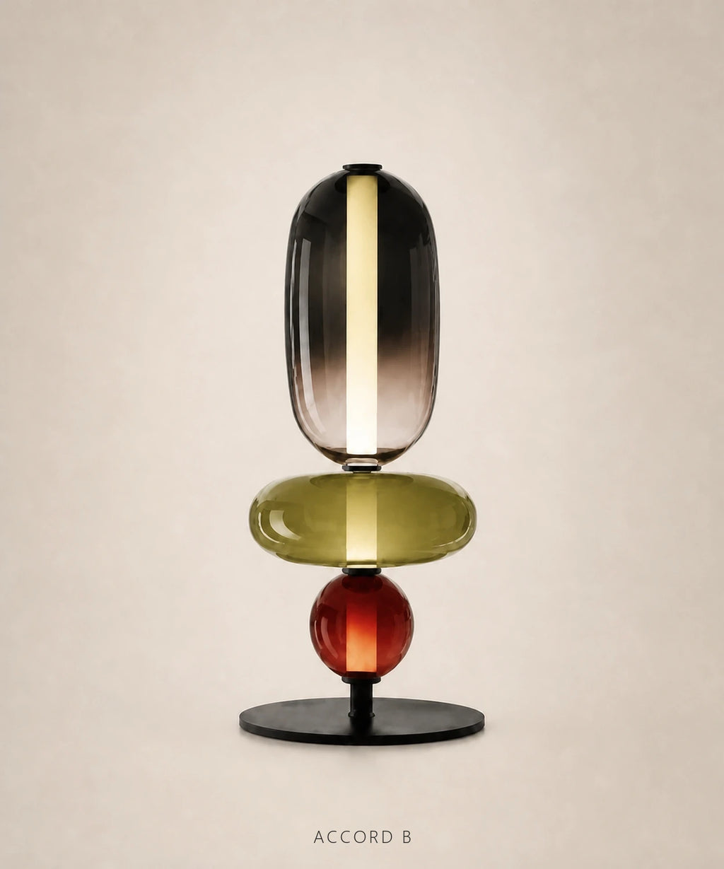 Lampe à poser à boules de verre empilées, version 3 boules, accord B
