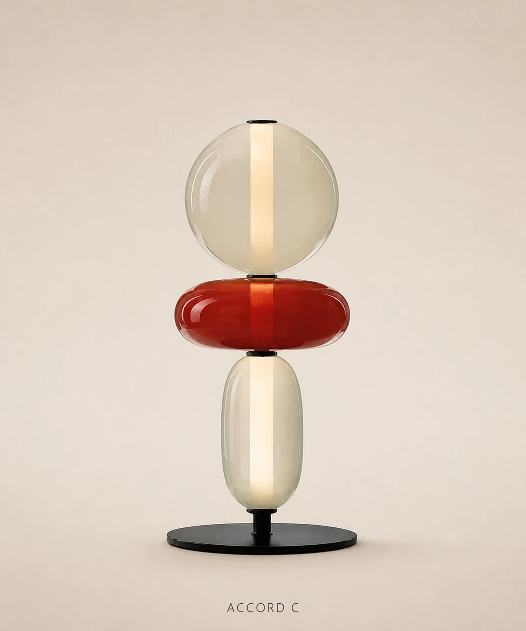 Lampe à poser à boules de verre empilées, version 3 boules, accord C
