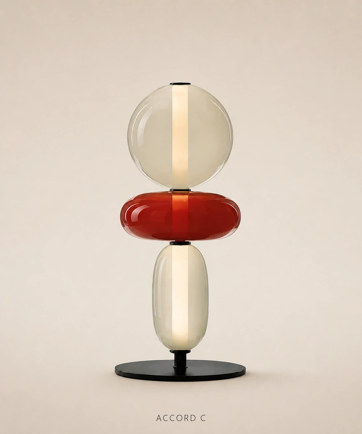 Lampe à poser à boules de verre empilées, version 3 boules, accord C