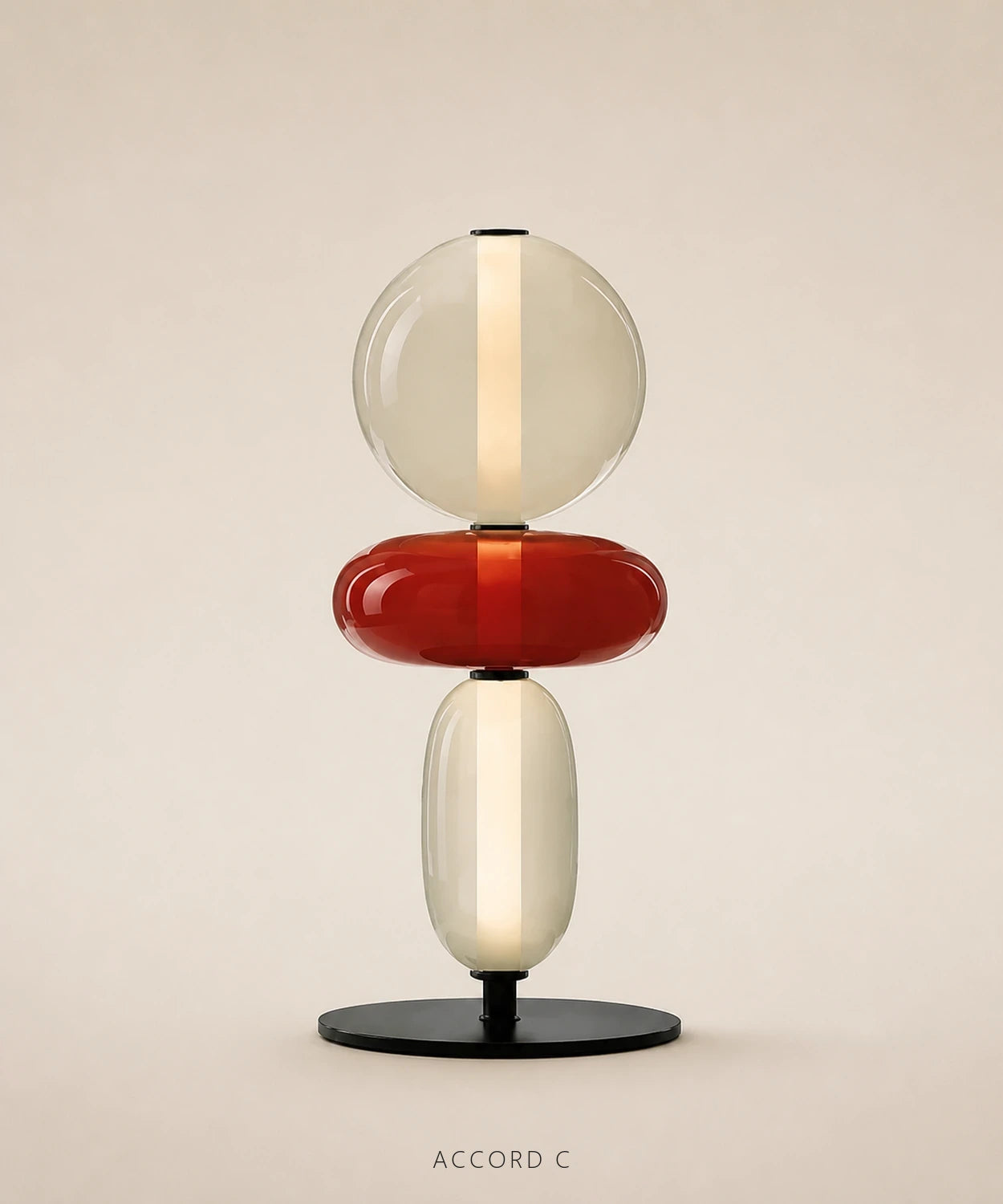 Lampe à poser à boules de verre empilées, version 3 boules, accord C