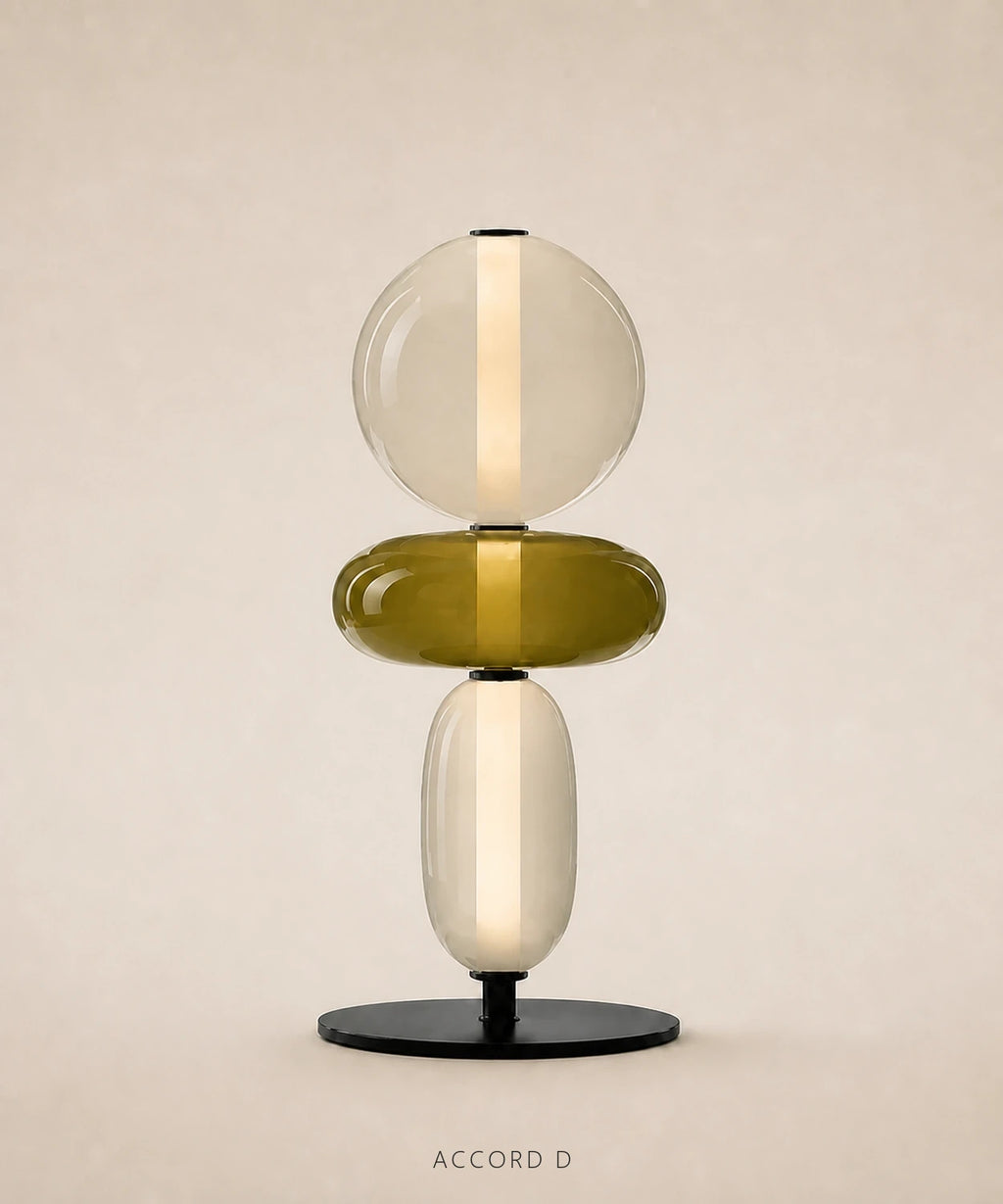 Lampe à poser à boules de verre empilées, version 3 boules, accord D