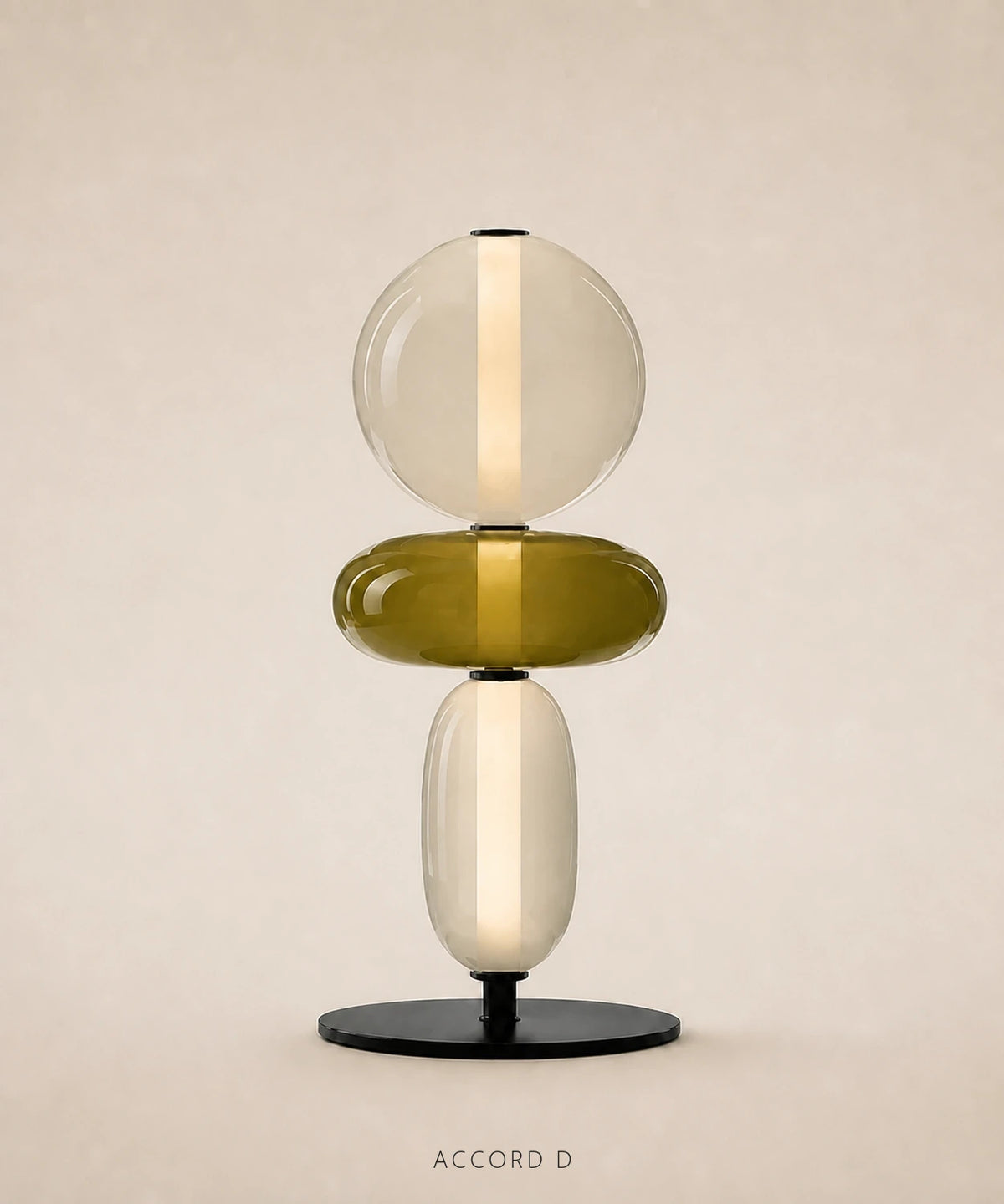 Lampe à poser à boules de verre empilées, version 3 boules, accord D