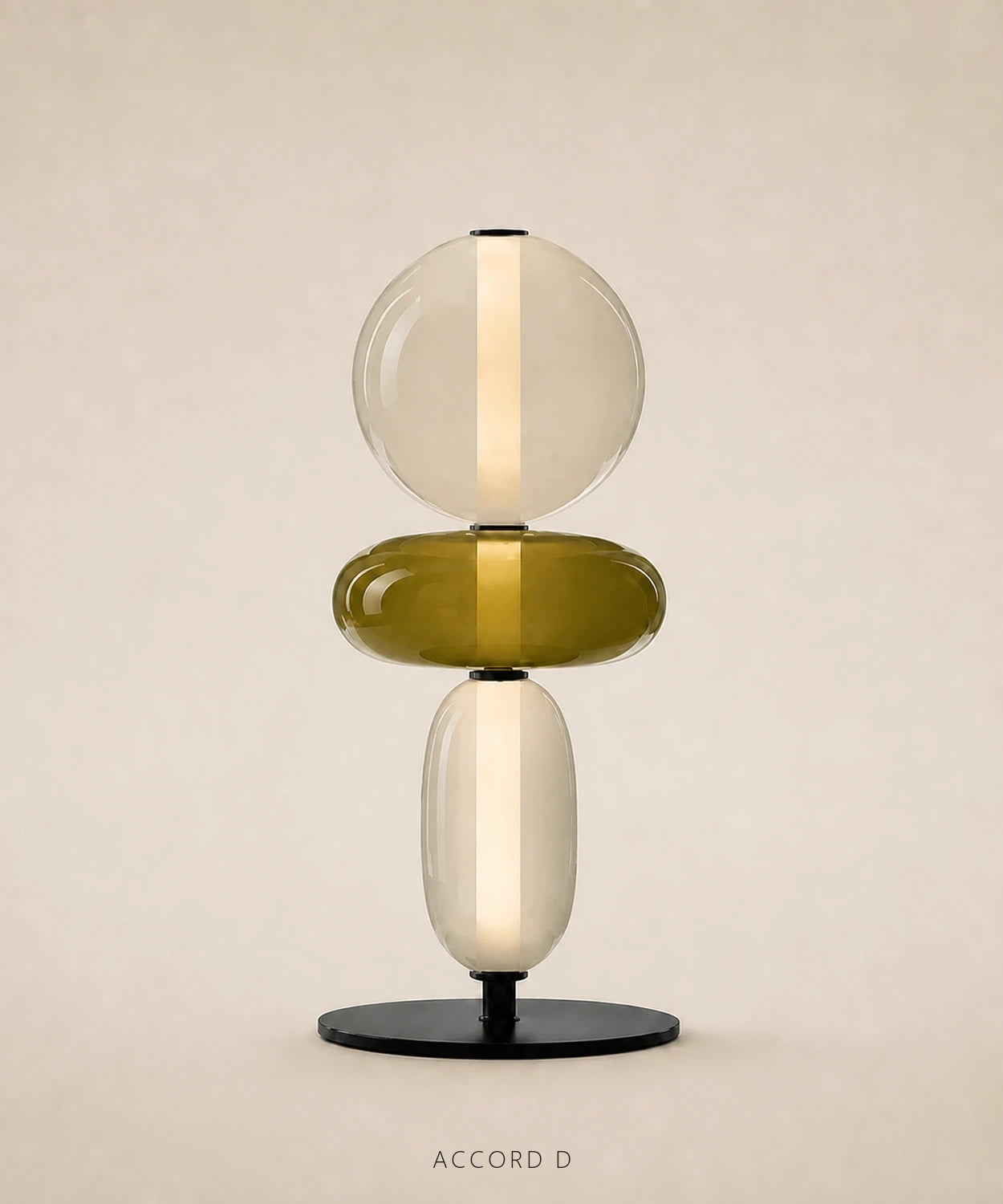 Lampe à poser à boules de verre empilées, version 3 boules, accord D