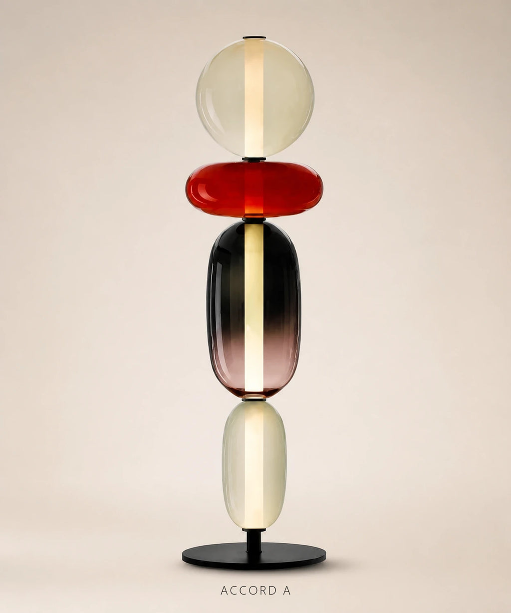 Lampe à poser à boules de verre empilées, version 4 boules, accord A