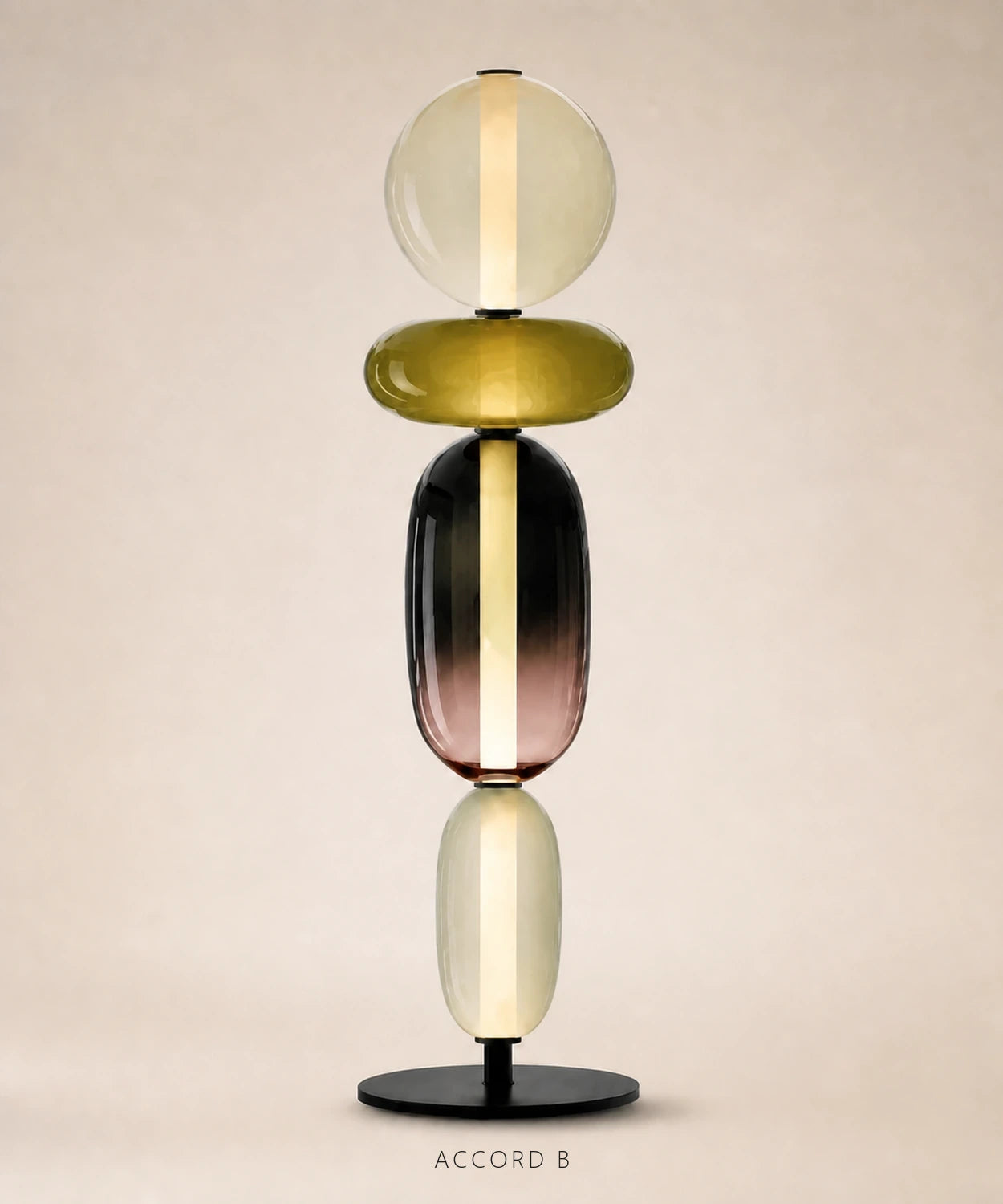 Lampe à poser à boules de verre empilées, version 4 boules, accord B