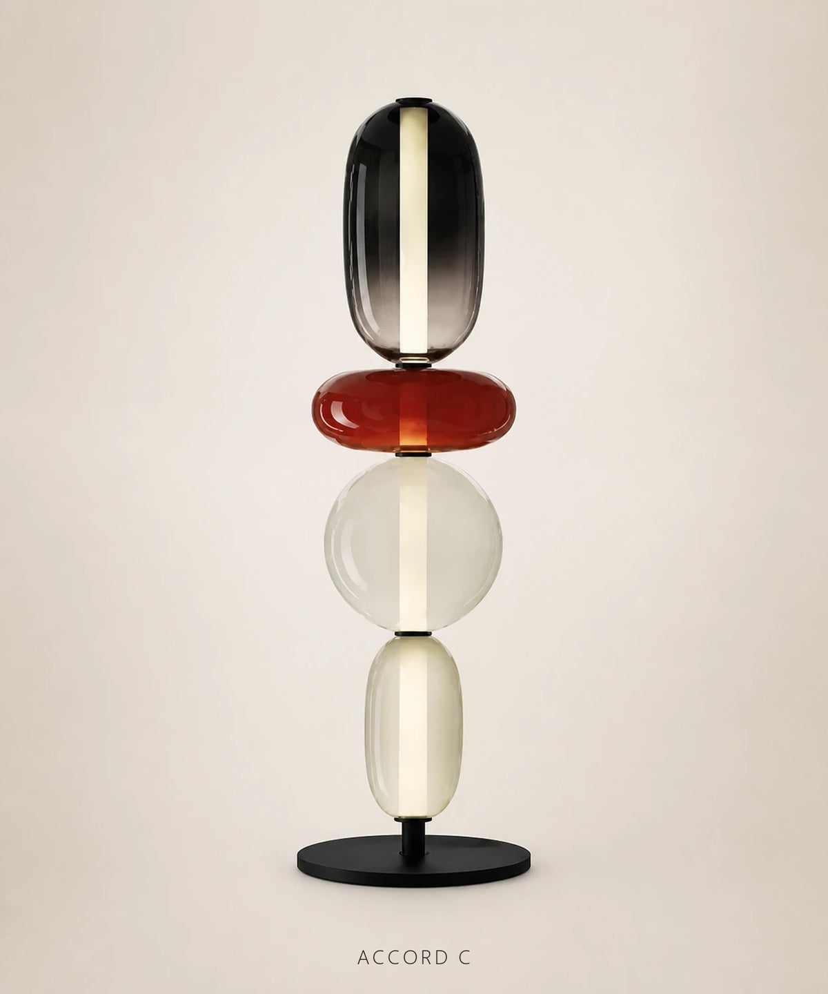 Lampe à poser à boules de verre empilées, version 4 boules, accord C