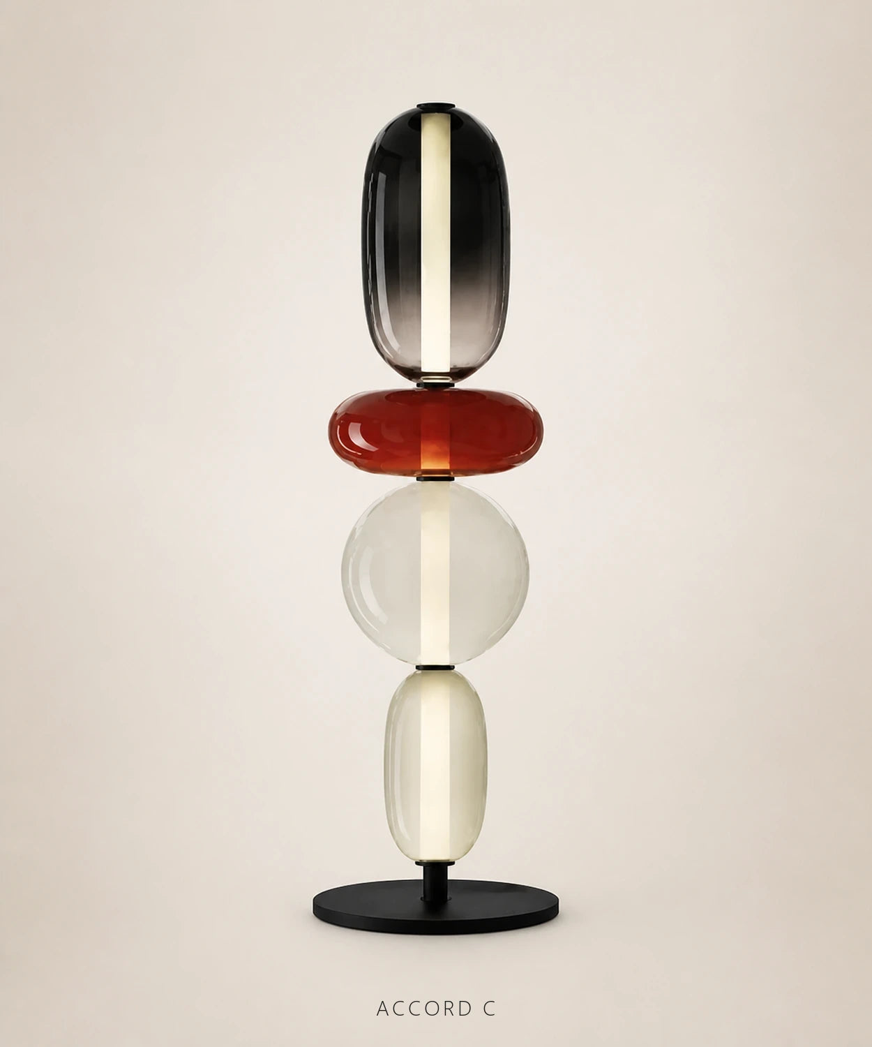 Lampe à poser à boules de verre empilées, version 4 boules, accord C