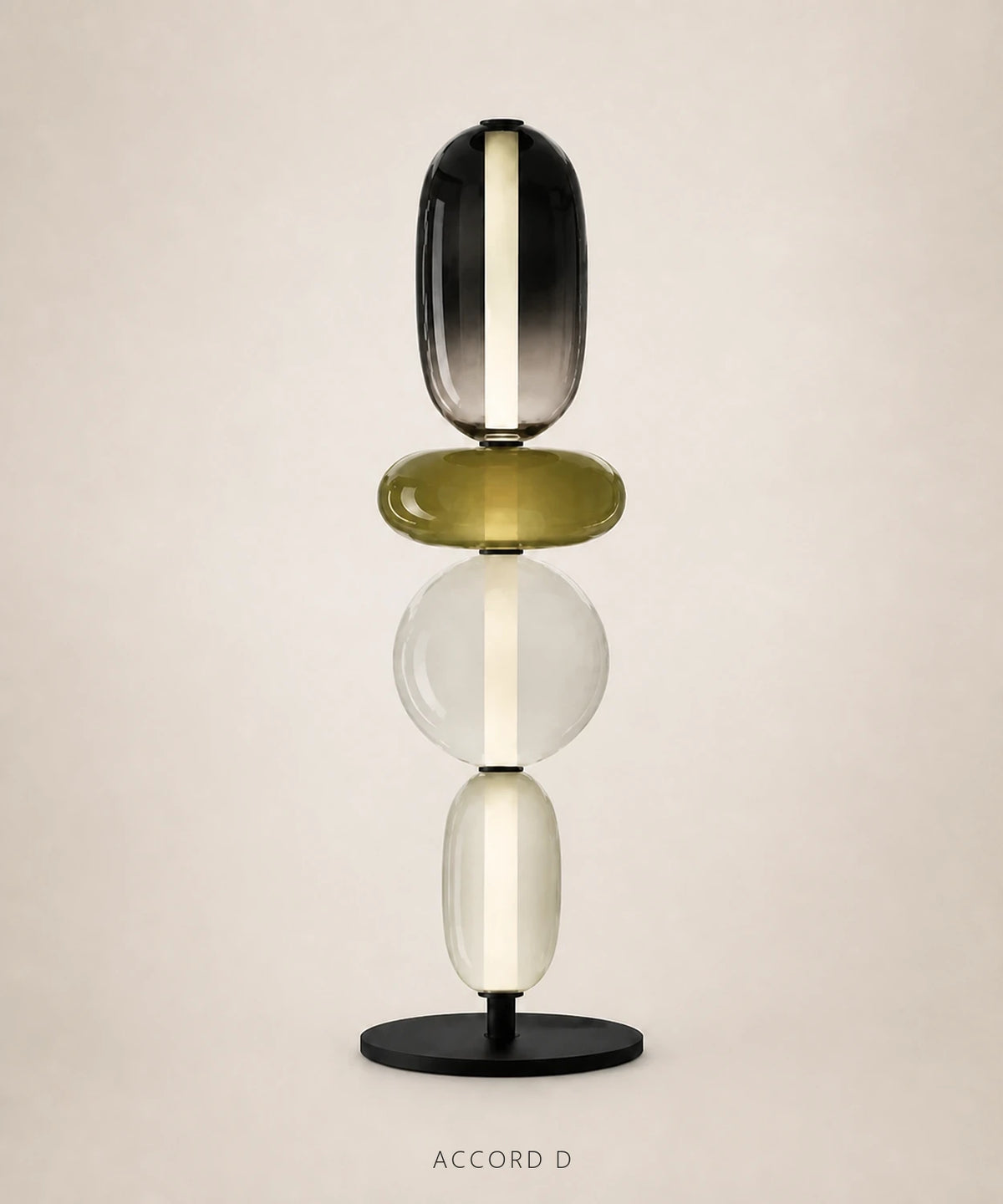 Lampe à poser à boules de verre empilées, version 4 boules, accord D