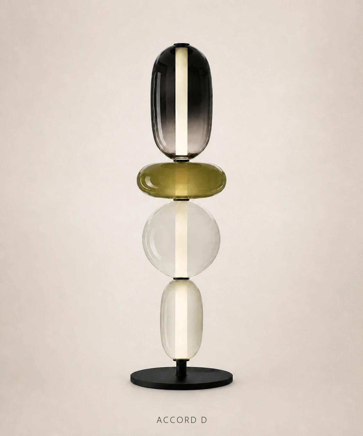 Lampe à poser à boules de verre empilées, version 4 boules, accord D