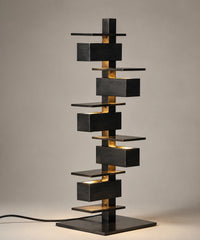 Lampe à poser design noir mat, 70 cm, lumière rasante sur chaque plateau