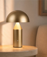 Détail de la lampe champignon sans fil, métal plaqué, finition dorée