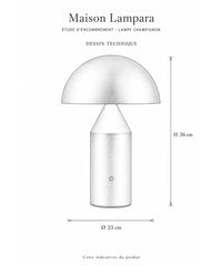 Schéma coté de la lampe champignon sans fil avec ses dimensions