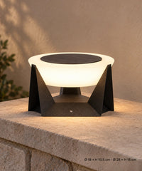 Lampe solaire de pilier à vasque ronde avec dimensions des formats de 18 et 28 cm