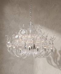 Lustre à bras en cristal transparent en forme de flammes, chaîne à maillons et monture chromée