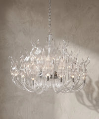 Lustre à bras en cristal transparent en forme de flammes, chaîne à maillons et monture chromée
