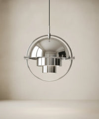 Suspension demi sphère orientable finition chrome poli, calotte relevée, anneau laiton