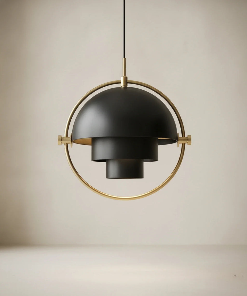 Suspension demi sphère orientable finition noir mat, calotte relevée, anneau laiton