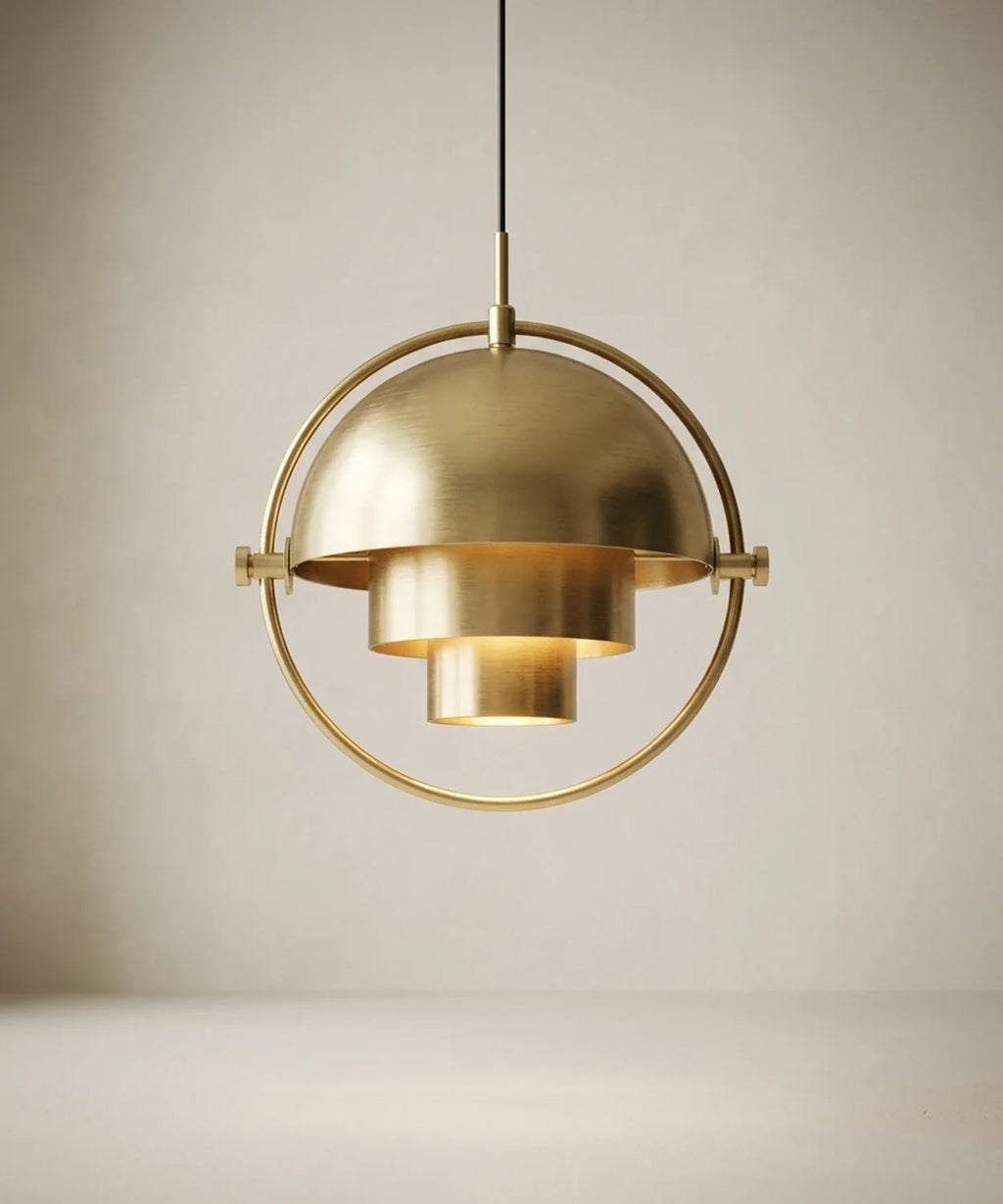 Suspension demi sphere orientable, calotte en haut, diffuseur etage visible en dessous