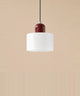 Suspension cylindre en verre blanc opalin et culot bordeaux laqué