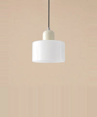 Suspension cylindre en verre blanc opalin et culot crème laqué