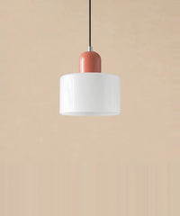 Suspension cylindre en verre blanc opalin et culot rose laqué