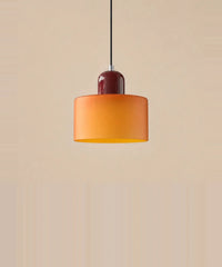 Suspension cylindre en verre orange et culot bordeaux laqué