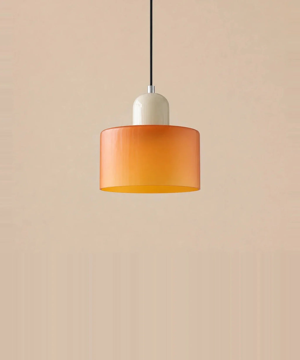 Suspension cylindre en verre orange et culot crème laqué