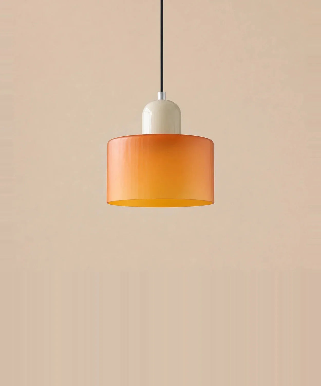 Suspension cylindre en verre orange et culot crème laqué