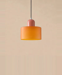 Suspension cylindre en verre orange et culot rose laqué