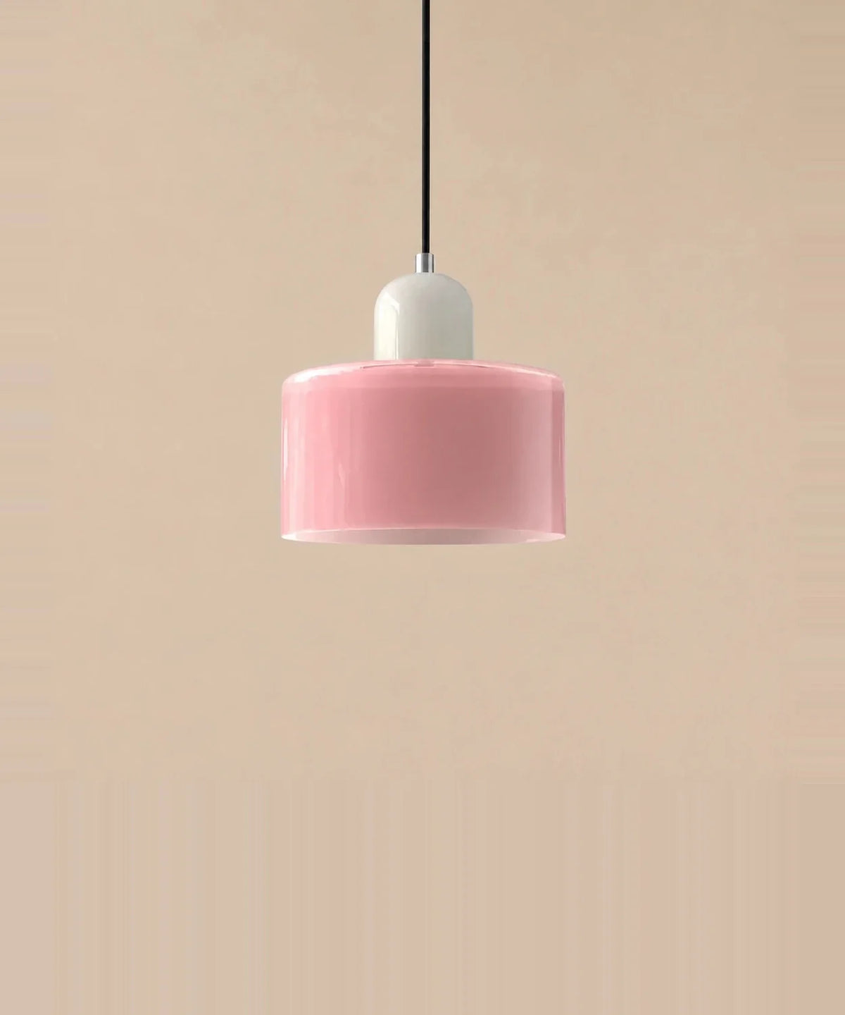 Suspension cylindre en verre rose et culot crème laqué