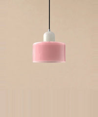 Suspension cylindre en verre rose et culot crème laqué