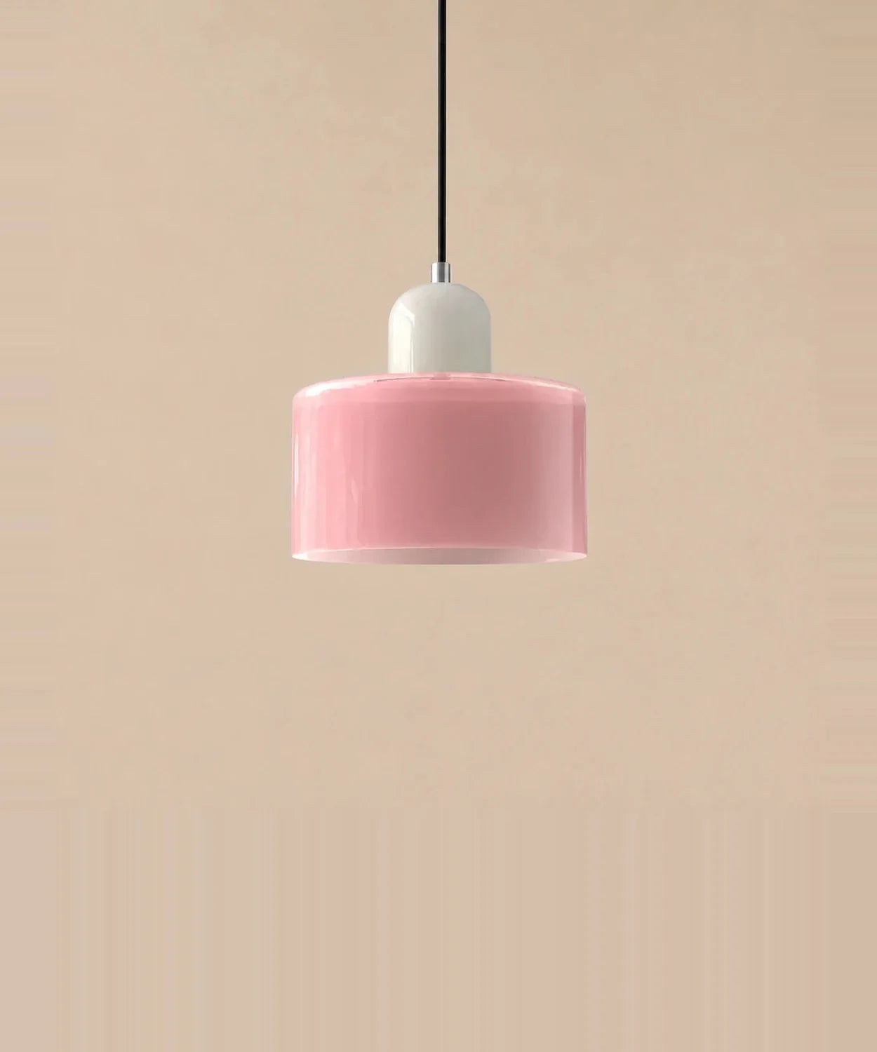 Suspension cylindre en verre rose et culot crème laqué