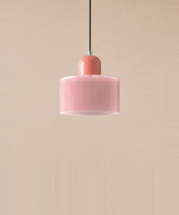Suspension cylindre en verre rose et culot rose laqué