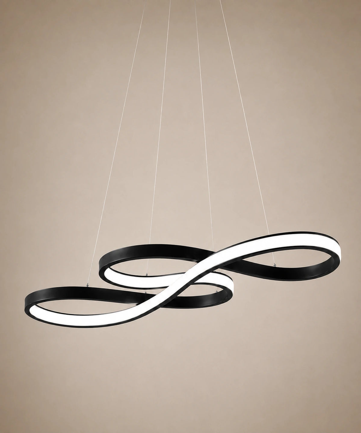 Suspension LED en boucle infinie noir mat, bande lumineuse continue, allumée