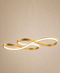 Suspension luminaire LED dimmable en ruban or brossé replié en boucle infinie, allumée
