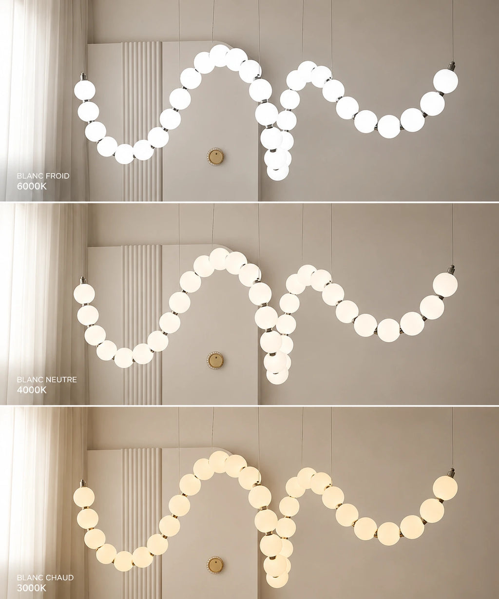 Suspension luminaire plusieurs boules en blanc froid 6000 K, neutre 4000 K et chaud 3000 K