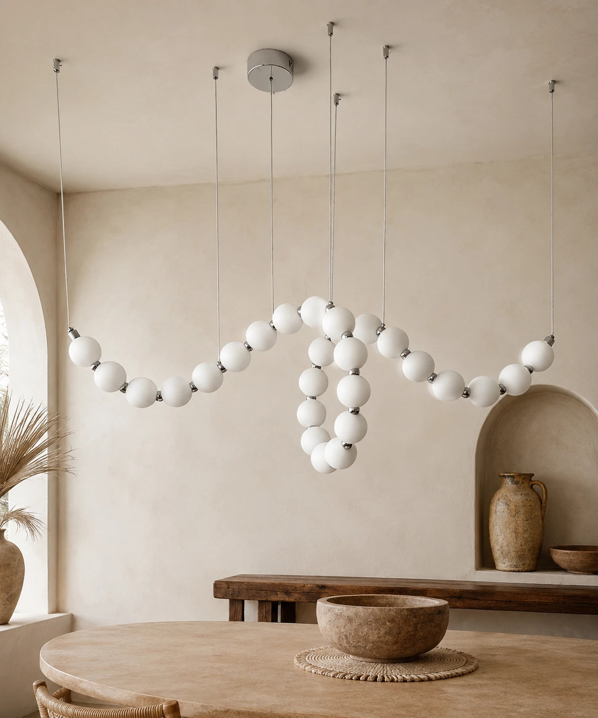 Suspension luminaire plusieurs boules à connecteurs argentés, 125 cm
