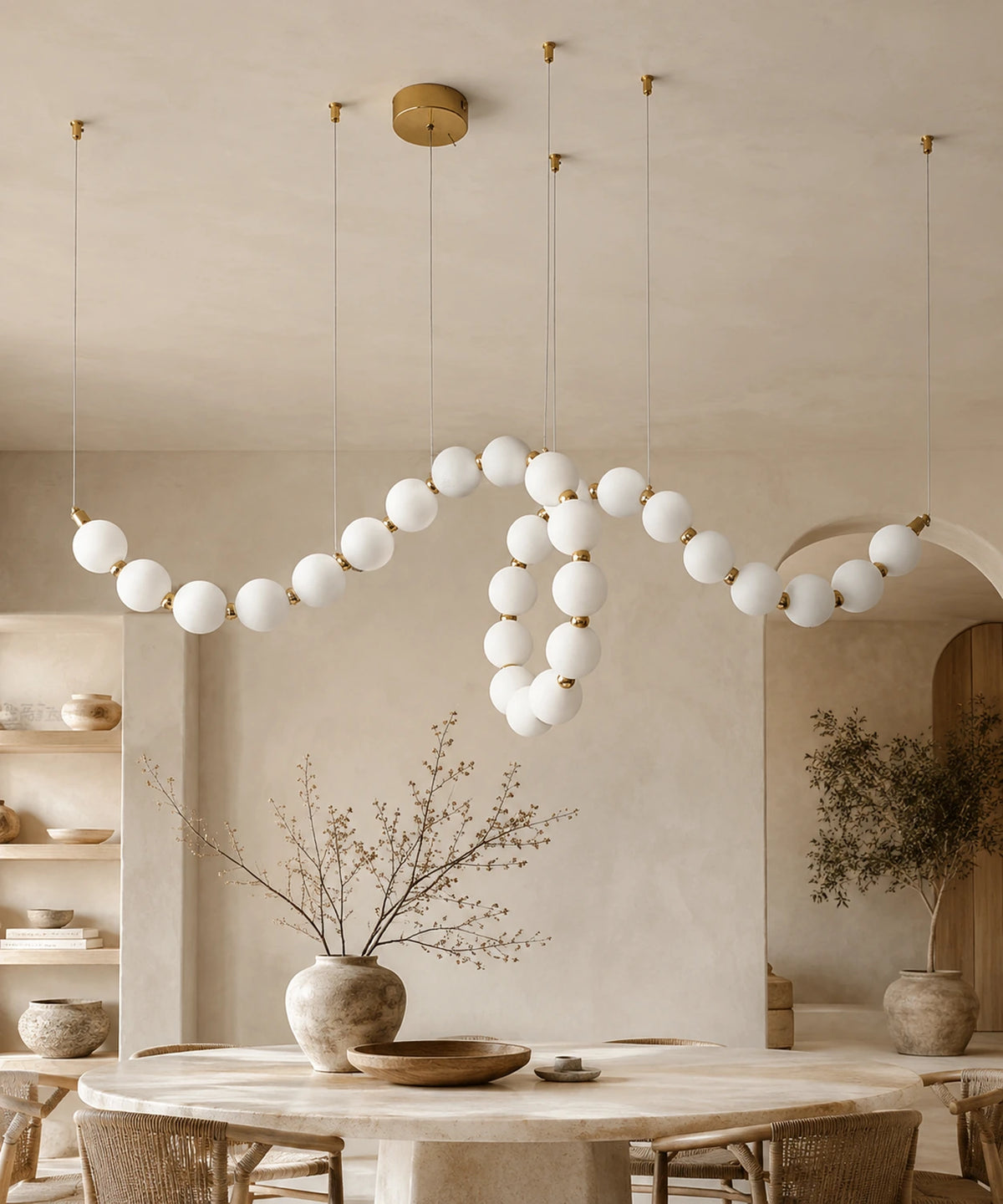 Suspension luminaire plusieurs boules à connecteurs dorés, 125 cm, boucle pendante
