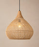 Suspension luminaire rotin et bois naturelle, calebasse de 40 cm, chapeau en bois tourné