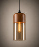 Suspension en verre ambré en cylindre de 12 cm, capuchon finition bois