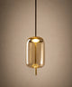 Suspension luminaire verre soufflé cognac, cylindre 18 cm à capuchon doré