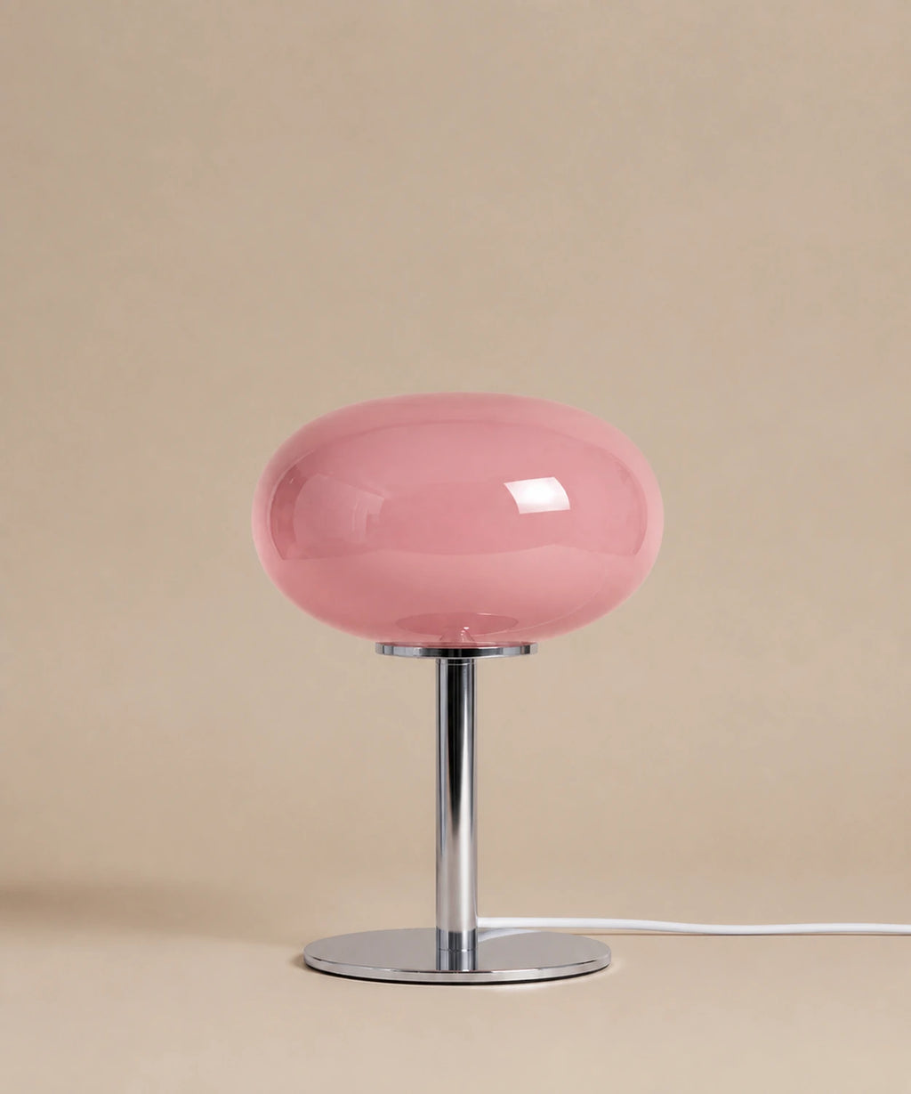 Lampe de chevet en verre soufflé, finition rose poudré, éteinte